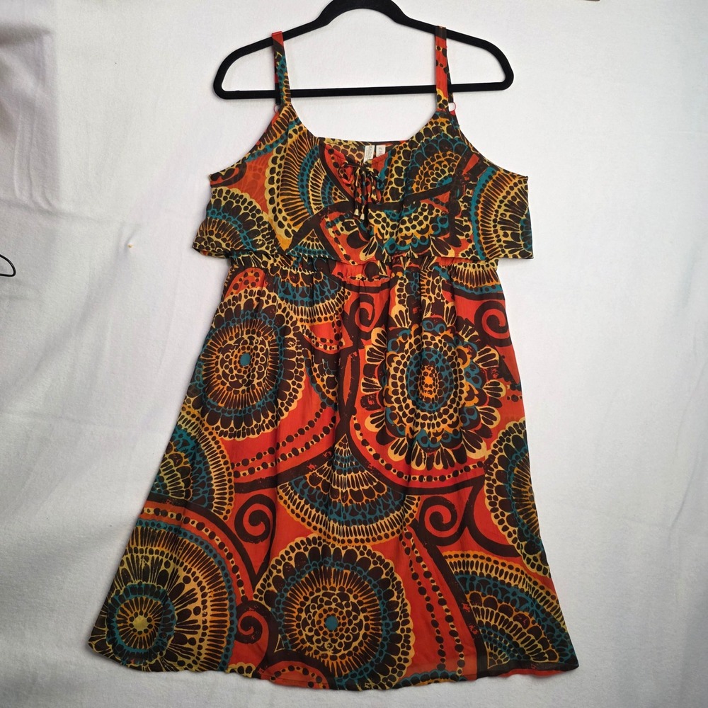 Madison Petite Womens Orange Medallion Print Empire Waist Sun Dress Size PL